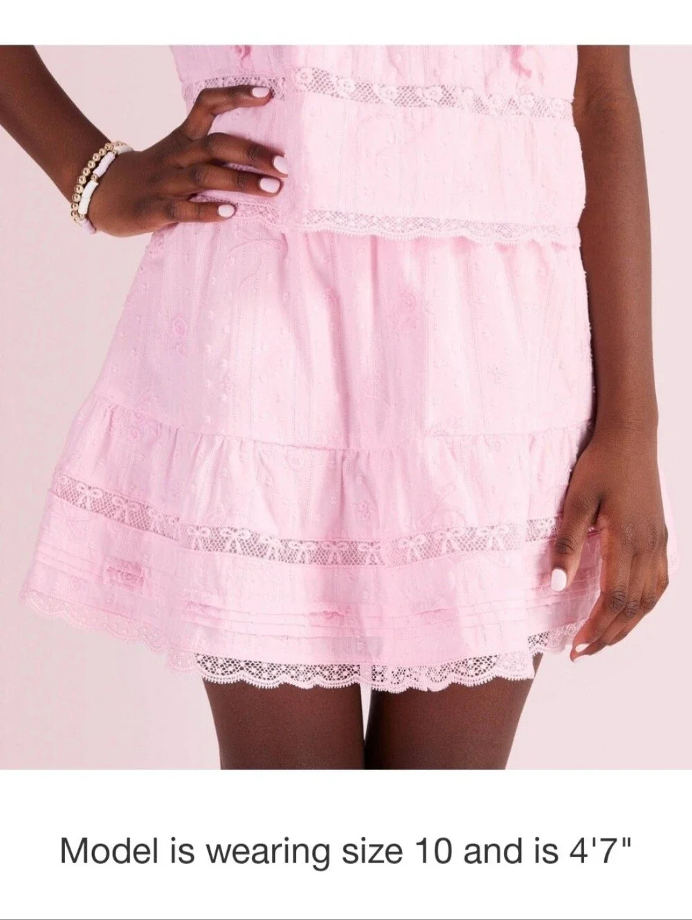 NWT LoveShackFancy Pink Eyelet Lace Tiered Mini Skirt Limited Edition 9 Coquette